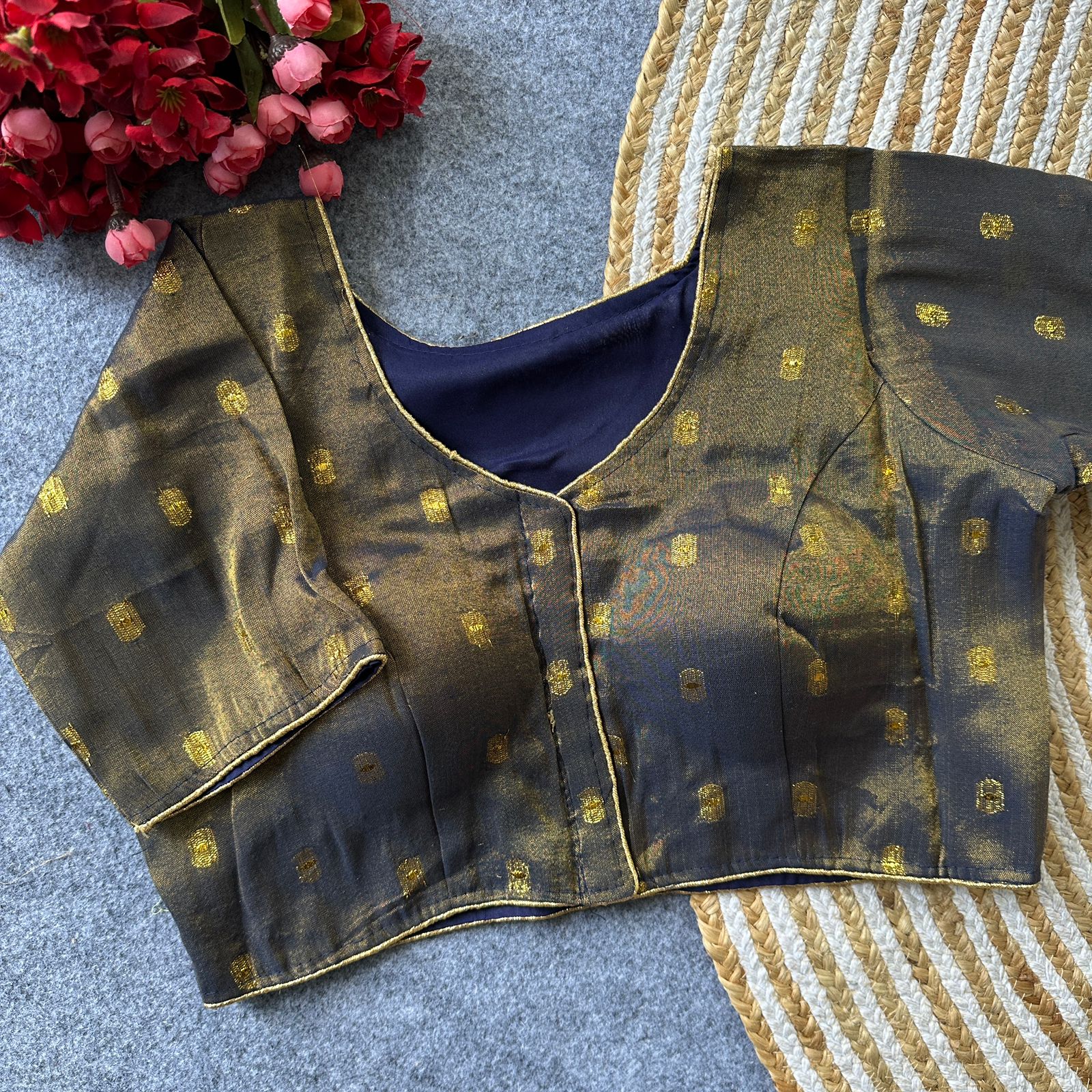 Wamika Embroidery Blouse-Metallic black